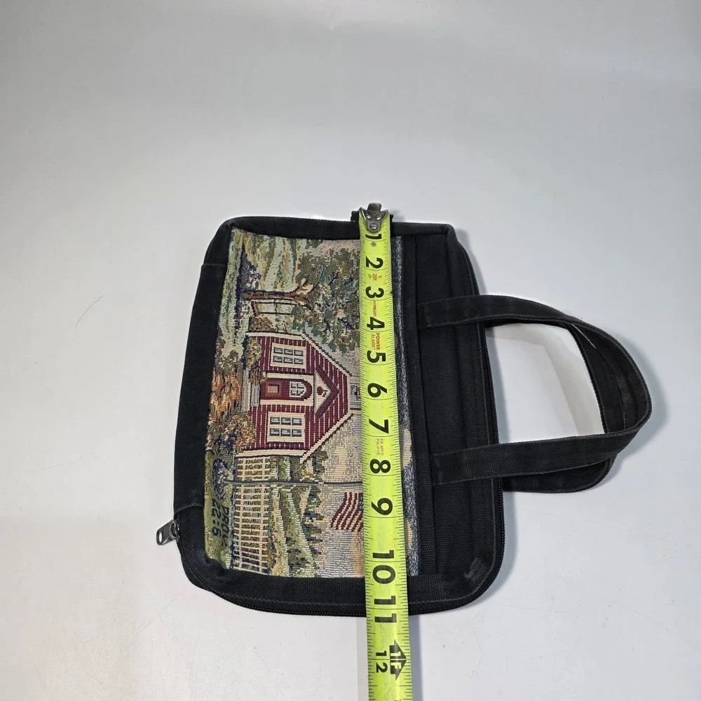 Vintage Black Canvas Needlepoint Bible Book Cover School House Handbag w/Handles